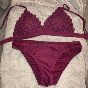 Maroon crotchet bathing suit